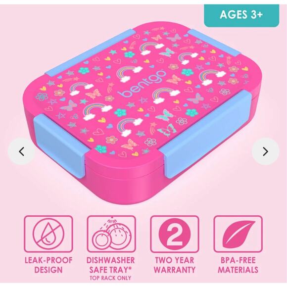 Bentgo Kids Snap & Go Leak-Proof Lunch Box,Pink Blue Butterflies & Rainbows NIB - Picture 3 of 7